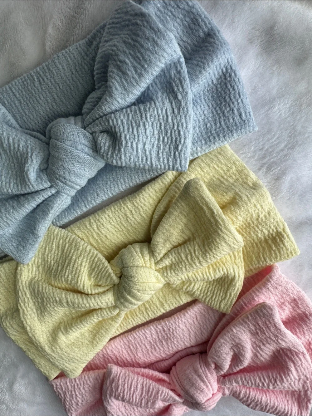 NEW trio of handmade Baby Girl bow Headband cute baby shower gift, nylon fabric.